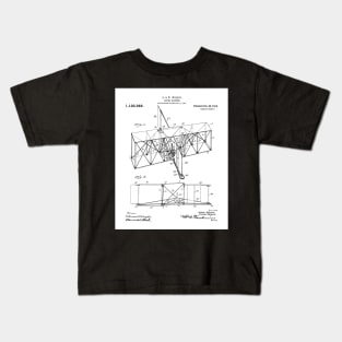 Wright Brothers Machine Patent - Airplane Art - Black And White Kids T-Shirt